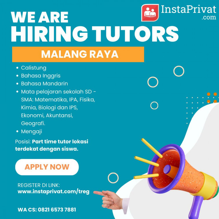 InstaPrivat X ERMS Academy looking for tutor for Malang Raya Area